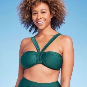 Shade & Shore Twist Center Front Bandeau Dark Green Bikini Top